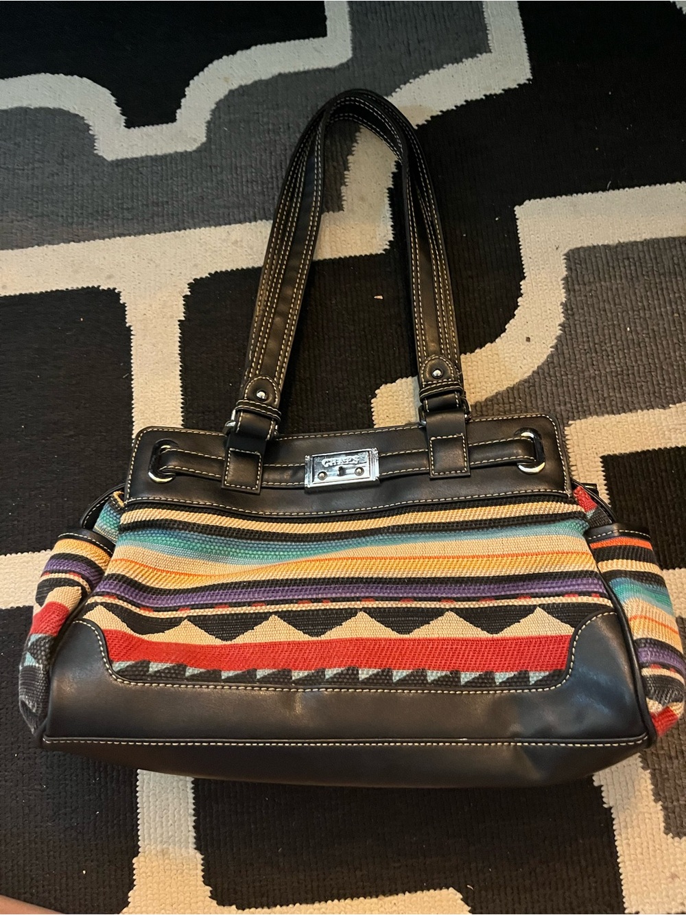 Chaos Woven Southwestern Stripe Shoulder Bag with Black Trim
